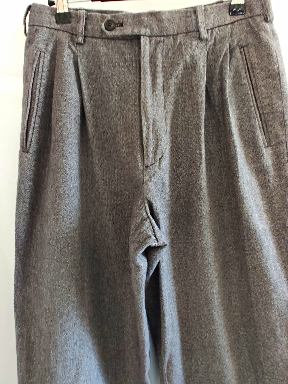 L'HOMME Vintage Gray Herringbone Pleated Trousers Pants 30x30 Dark Academia
